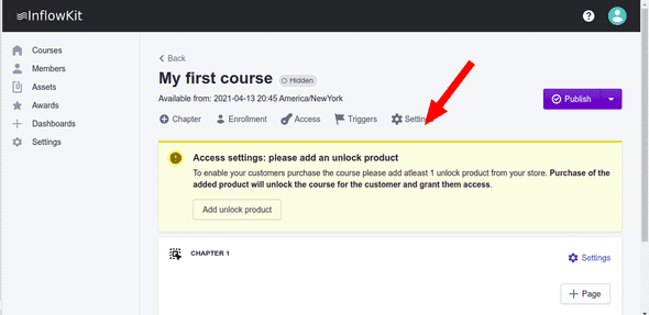 Screenshot showing course edit options