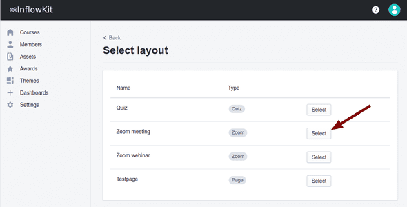 Screenshot showing select template