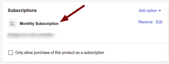 Screenshot showing selling plan linked to product