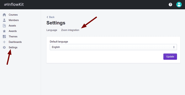 Screenshot showing Zoom intergration