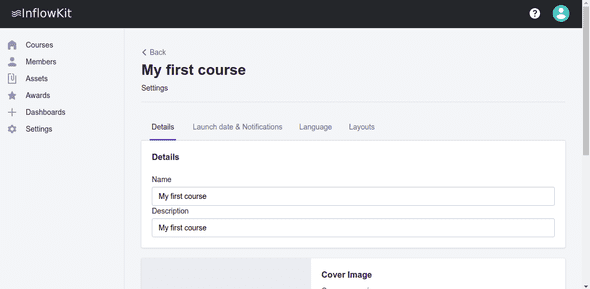 Screenshot showing course settings