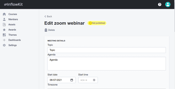 Screenshot showing webinar details