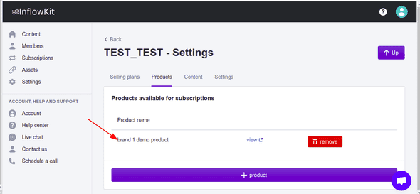 Screenshot showing product added