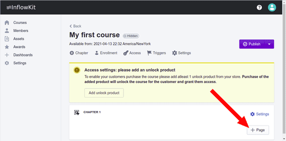 Screenshot showing course edit options