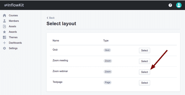 Screenshot showing select template