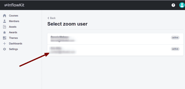 Screenshot showing select user